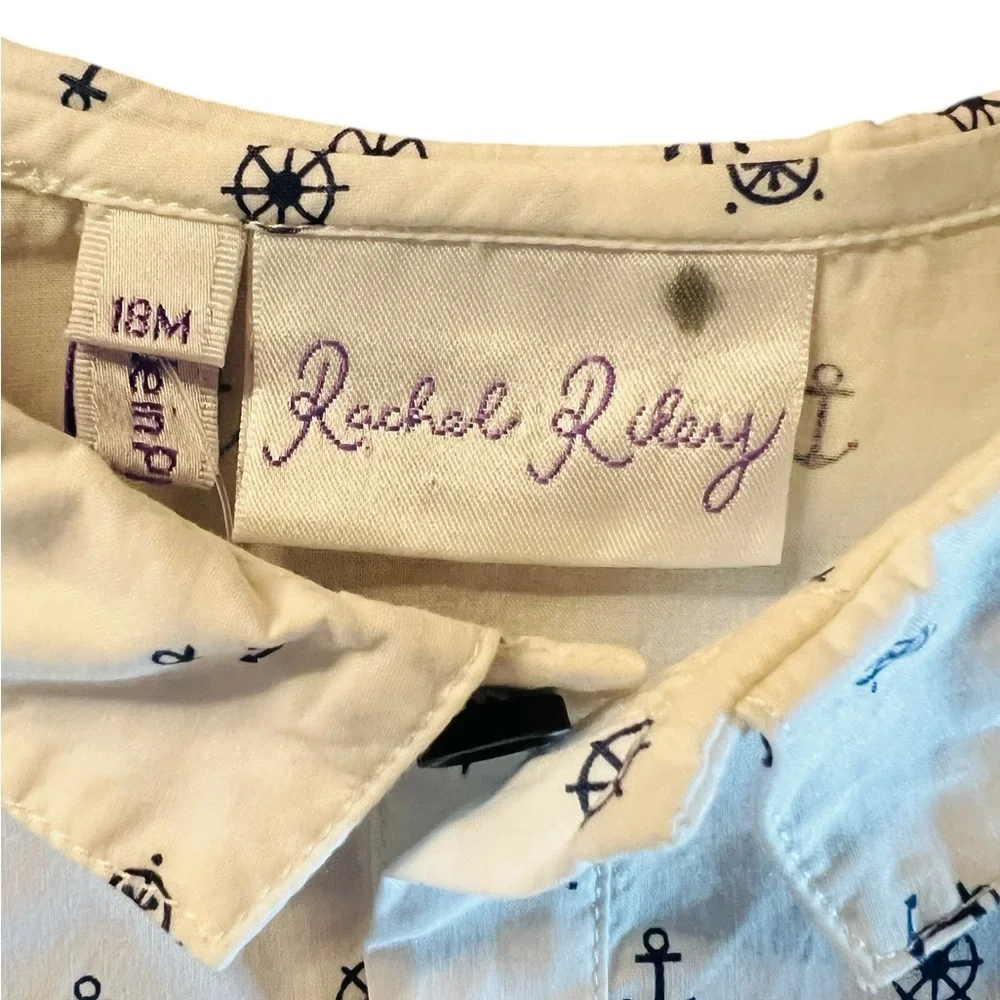 Rachel Riley White Long-Sleeve Nautical Anchor Print One-Piece